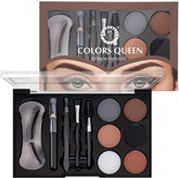 Colors Queen Eyebrow Styling Kit with 5 Highly Pigmented Shades and 1 Wax, Spoolie, Eyebrow Pencil, Eyebrow Stencil, Hair Plucker & Angular Brush (Palette)