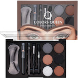 Colors Queen Eyebrow Styling Kit with 5 Highly Pigmented Shades and 1 Wax, Spoolie, Eyebrow Pencil, Eyebrow Stencil, Hair Plucker & Angular Brush (Palette)