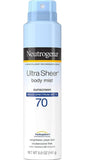 Neutrogena Ultra Sheer Body Mist Sunscreen Spray Broad Spectrum SPF 70, Lightweight, Non-Greasy & Water Resistant, Oil-Free & Non-Comedogenic UVA/UVB Sunscreen Mist, 5 oz