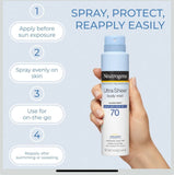 Neutrogena Ultra Sheer Body Mist Sunscreen Spray Broad Spectrum SPF 70, Lightweight, Non-Greasy & Water Resistant, Oil-Free & Non-Comedogenic UVA/UVB Sunscreen Mist, 5 oz
